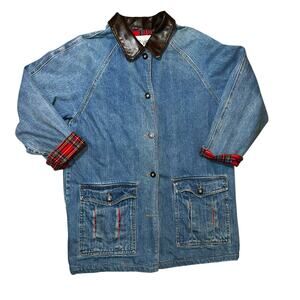Vintage Inner View plaid Flannel Lined denim chore barn jacket women size large